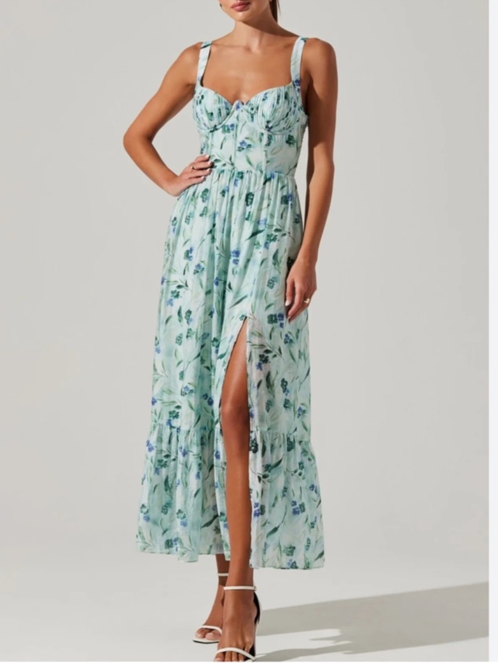 Astr Floral Mint Green and Blue Maxi Dress